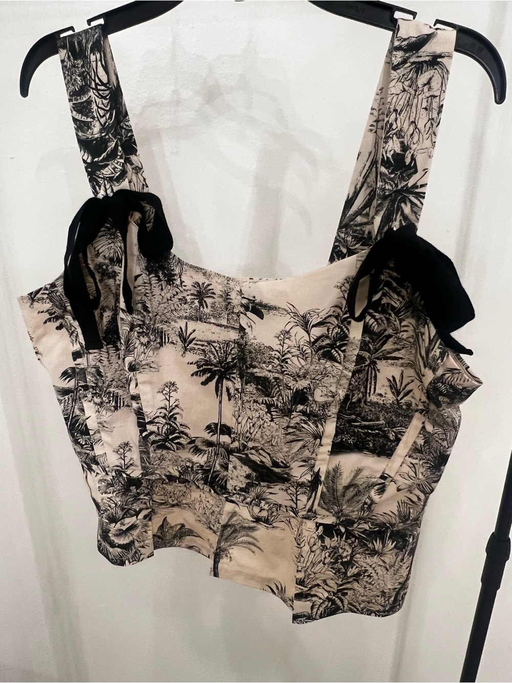 ANTONIO MELANI Black & Cream Toile Tie-Shoulder Crop Top